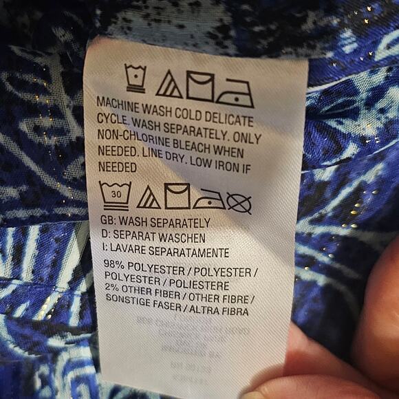 Bob Mackie Wearable Art butterfly metallic stripe brocade printed blouse size M - Picture 7 of 10